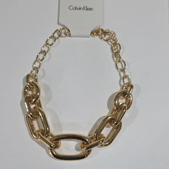 Designer Calvin Klein Gold Link Necklace – 18" Women’s Statement Fashion Jewelry - Picture 2 of 8
